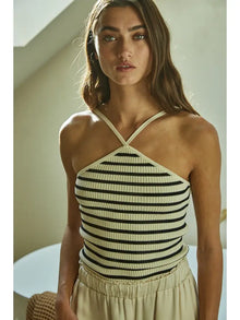  Ribbed Striped Halter Top