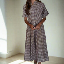  Gingham Print Button Down Flare Maxi