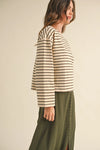 Striped Pattern Long Sleeve Top - White/Black