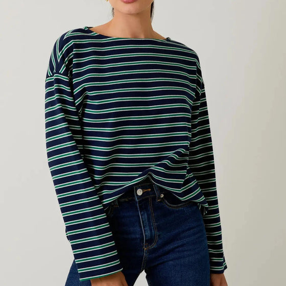 Boat Neck Long Sleeve Stripe Top