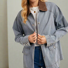  Denim Corduroy Collar Contrast Barn Coat