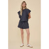Eyelet Trim Drawstring Shorts