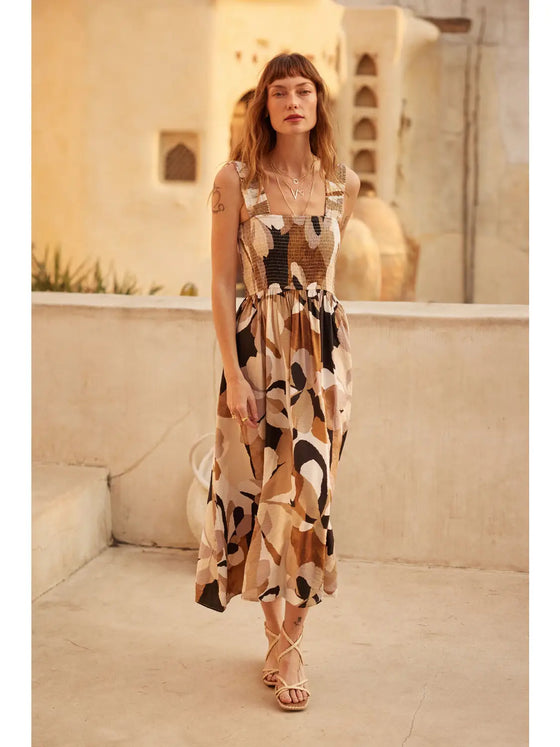 Floral-Print Smocked Fit-And-Flare Maxi
