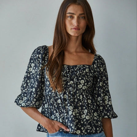Floral Square Neck Top