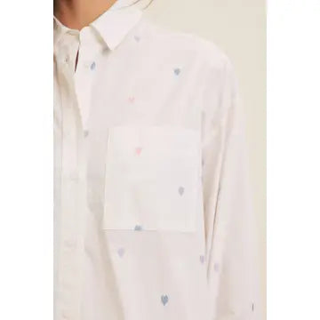 Full of Hearts Embroidery Button Down Long-Sleeved Shirt