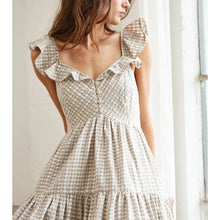  Heart Gingham Print Button Down Ruffle Maxi Dress