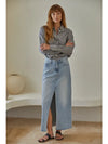 Denim Light Wash Cut Off Midi Skirt