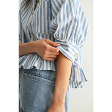  Striped Button-Up with Ruffle Hem