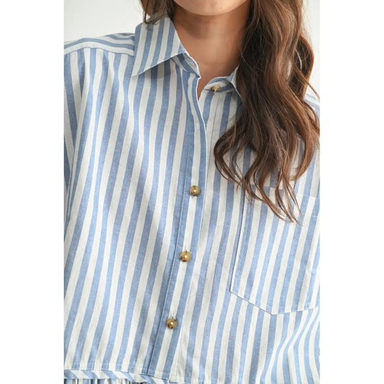 Striped Button-Up with Ruffle Hem