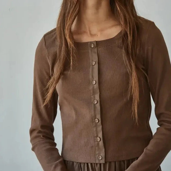 Ribbed 3/4 Sleeve Cardigan