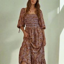  Smocked Floral Dress - Maroon