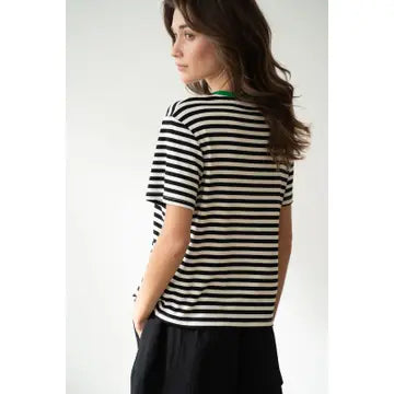 Soft Crew Neck Striped T-shirt - Black stripe