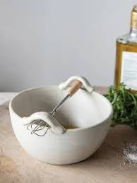  Wood and Metal Whisk Stone ware Bowl