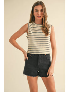  Striped Knit Sleeveless Top Beige/Grey