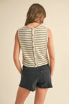 Striped Knit Sleeveless Top Beige/Grey