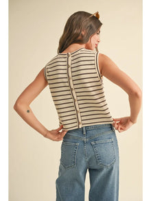  Striped Knit Sleeveless Top Beige/Brown