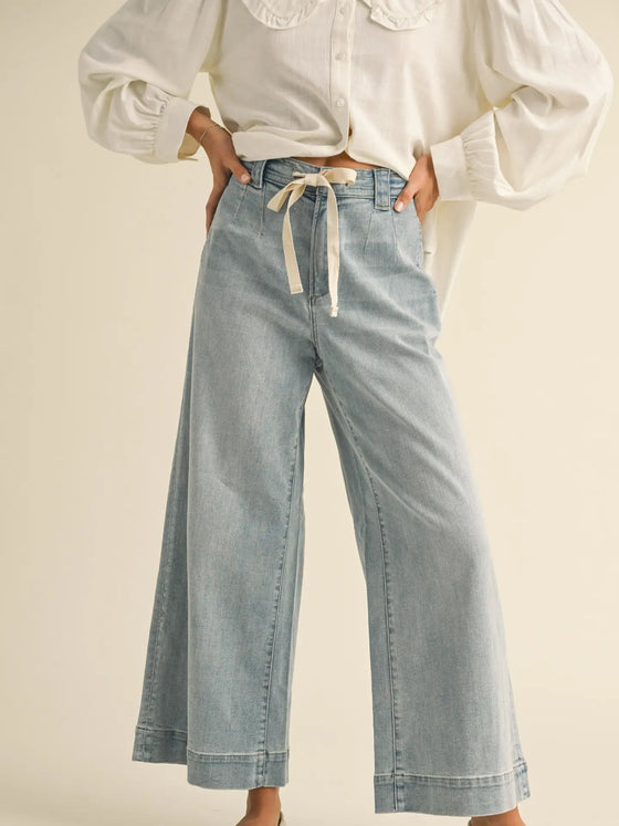 Washed Denim with Tie Front Pants