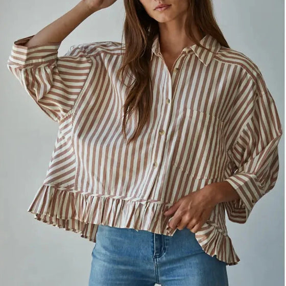 Woven Cotton Striped Button Down