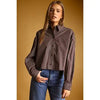 Brown Striped Button Front Top