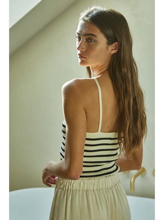 Ribbed Striped Halter Top