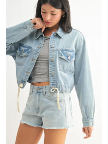  Tied Waist Denim Crop Jacket
